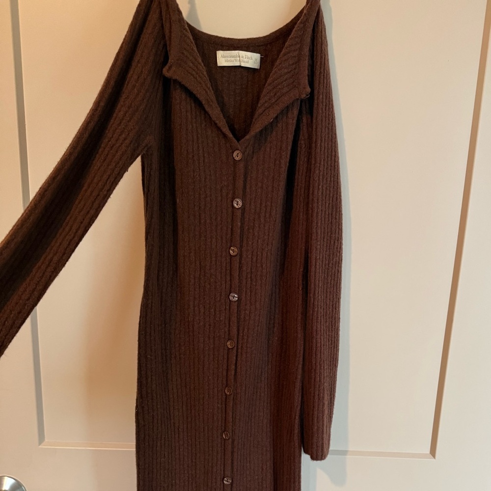 A&F Brown Ribbed Button-Up Dress